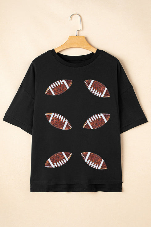 Sequin Football Patch Loose Fit Crewneck Graphic Tee