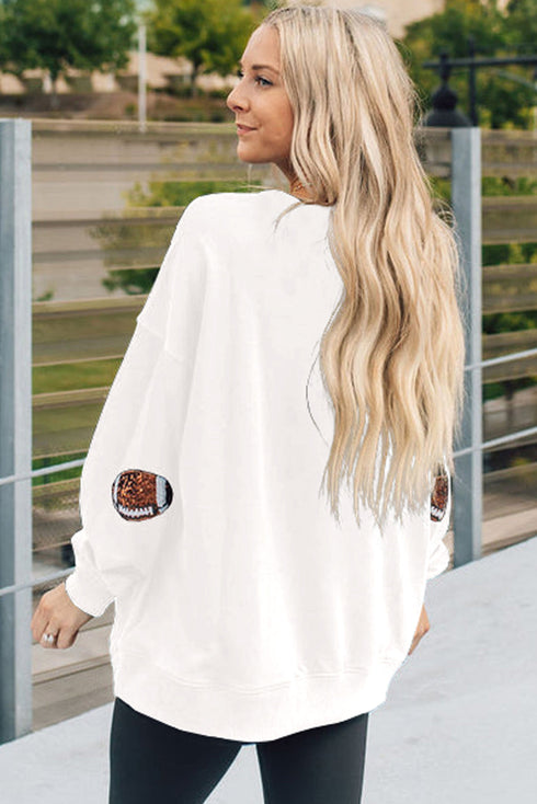 Sequin Football Patch Oversized Crewneck Pullover Sweatshirt