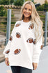 Sequin Football Patch Oversized Crewneck Pullover Sweatshirt