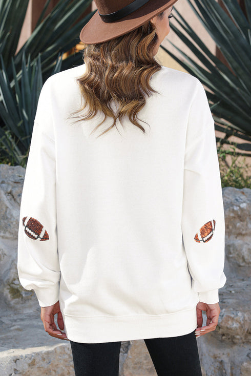 Sequin Football Patch Oversized Crewneck Pullover Sweatshirt