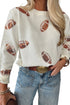 Sequin Football Print Round Neck Loose Fit Sweater