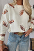 Sequin Football Print Round Neck Loose Fit Sweater