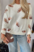 Sequin Football Print Round Neck Loose Fit Sweater