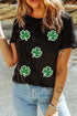Sequin Four Leaf Clover Graphic Crewneck Tee