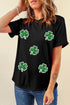 Sequin Four Leaf Clover Graphic Crewneck Tee