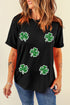 Sequin Four Leaf Clover Graphic Crewneck Tee