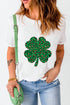 Sequin Four Leaf Clover Leopard Print Graphic Tee