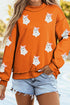 Sequin Ghost Graphic Exposed Seam Mock Neck Pullover Sweatshirt