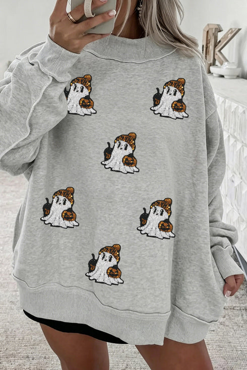 Sequin Ghost Mock Neck Long Sleeve Tunic Sweatshirt