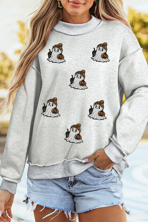 Sequin Ghost Mock Neck Long Sleeve Tunic Sweatshirt