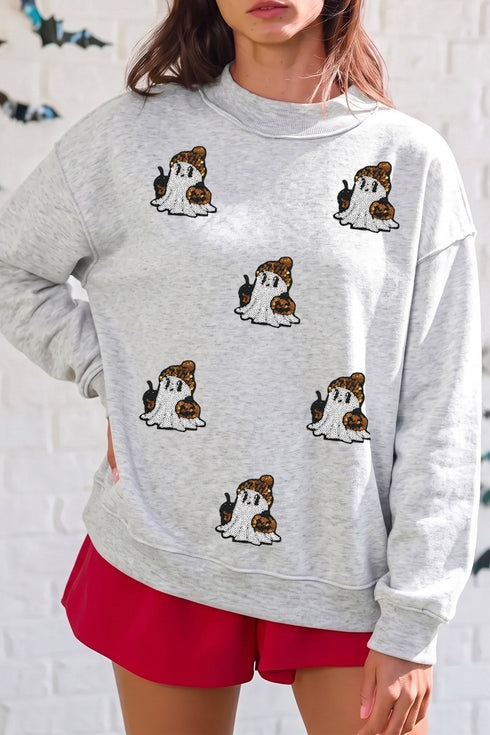 Sequin Ghost Mock Neck Long Sleeve Tunic Sweatshirt