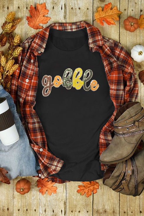 Sequin Gobble Letter Graphic Crew Neck Short Sleeve Tee