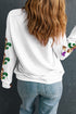 Sequin Graphic Fleur De Lis Crew Neck Sweatshirt