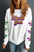 Sequin Graphic Fleur De Lis Crew Neck Sweatshirt