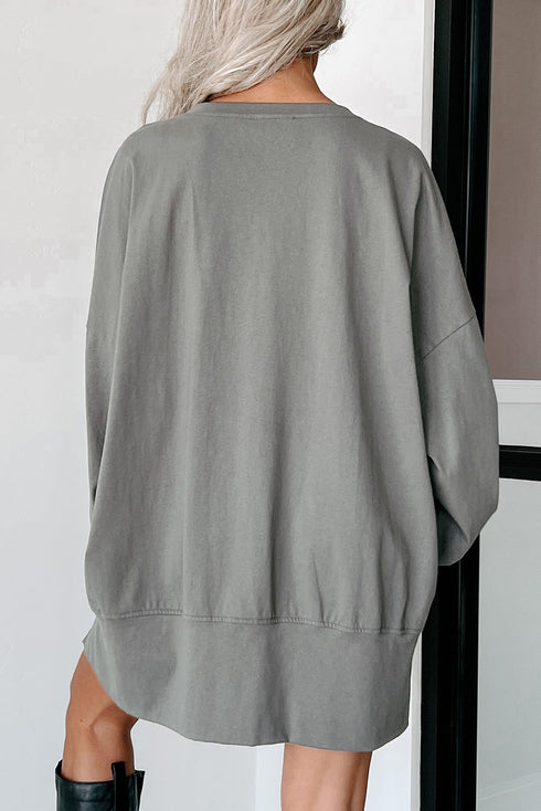 Sequin Graphic Notched Neck Long Sleeve Loose Tee