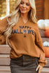 Sequin Graphic Notched Neck Long Sleeve Loose Tee