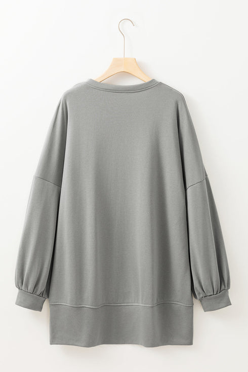 Sequin Graphic Notched Neck Long Sleeve Loose Tee