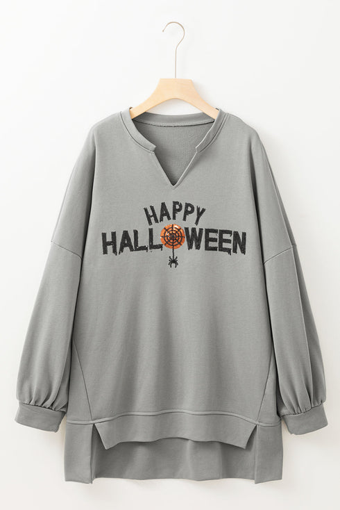 Sequin Graphic Notched Neck Long Sleeve Loose Tee