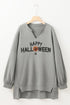 Sequin Graphic Notched Neck Long Sleeve Loose Tee