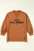 Sequin Graphic Notched Neck Long Sleeve Loose Tee