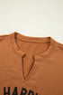 Sequin Graphic Notched Neck Long Sleeve Loose Tee