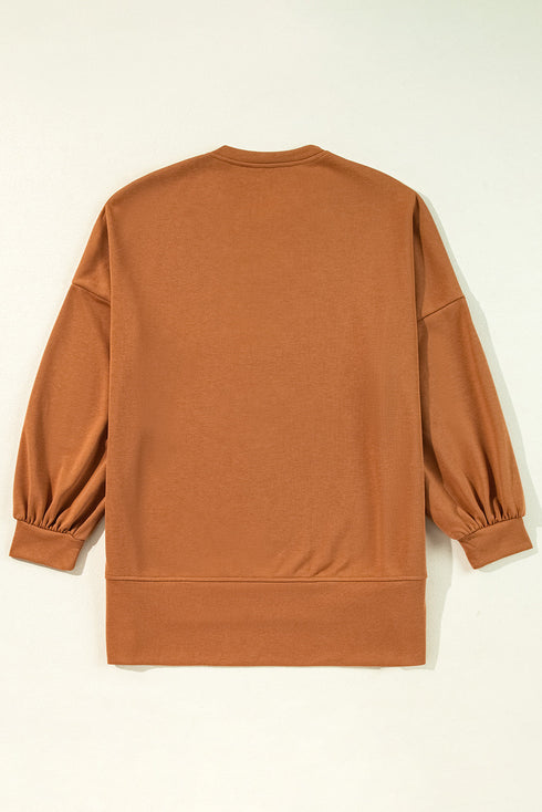 Sequin Graphic Notched Neck Long Sleeve Loose Tee