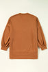 Sequin Graphic Notched Neck Long Sleeve Loose Tee