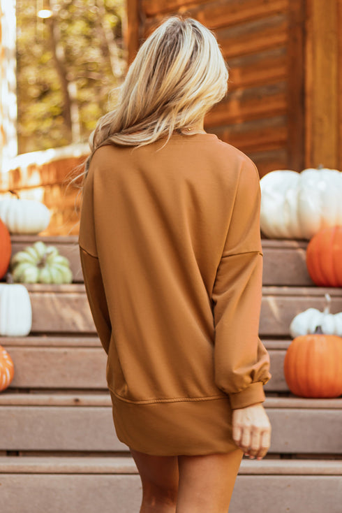 Sequin Graphic Notched Neck Long Sleeve Loose Tee