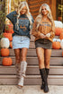 Sequin Graphic Notched Neck Long Sleeve Loose Tee