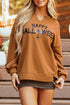 Sequin Graphic Notched Neck Long Sleeve Loose Tee