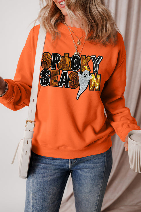 Sequin Graphic Oversized Long Sleeve Pullover Sweatshirt