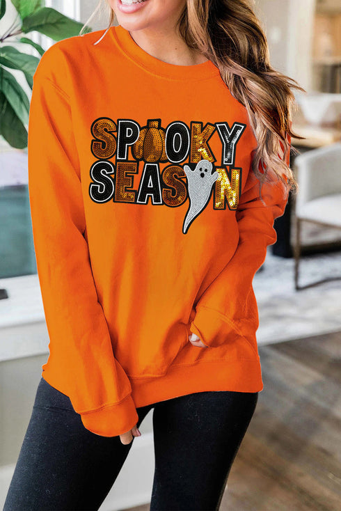 Sequin Graphic Oversized Long Sleeve Pullover Sweatshirt