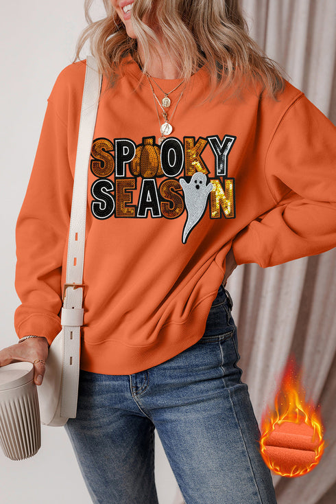 Sequin Graphic Oversized Long Sleeve Pullover Sweatshirt