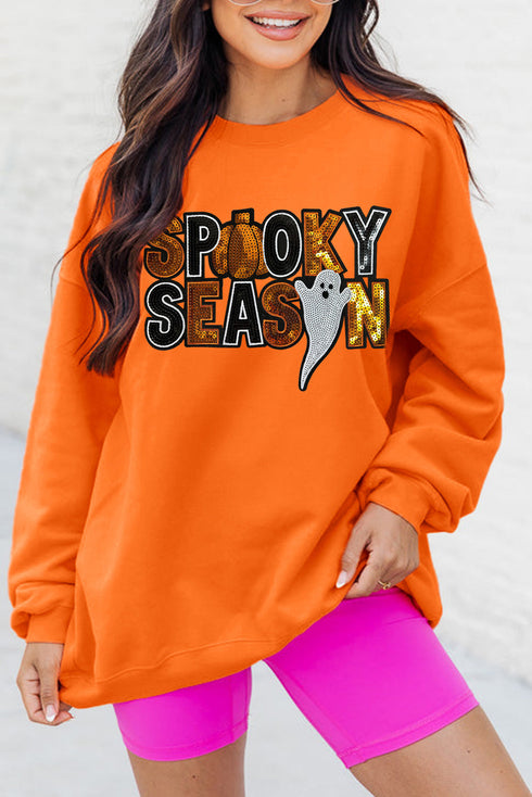 Sequin Graphic Oversized Long Sleeve Pullover Sweatshirt