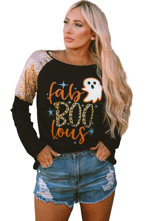 Sequin Graphic Print Raglan Sleeve Relaxed Tee