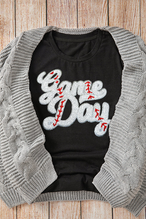 Sequin Graphic Short Sleeve Crew Neck Tee
