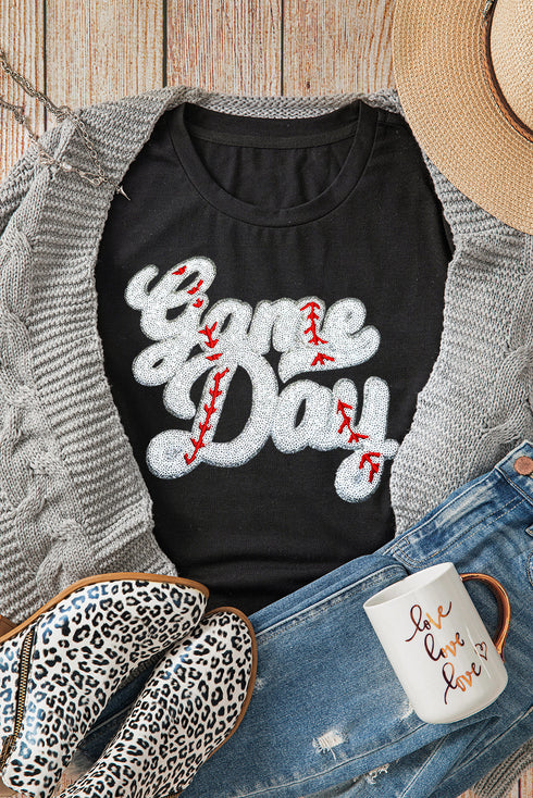 Sequin Graphic Short Sleeve Crew Neck Tee