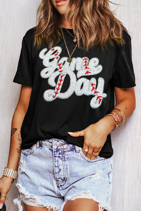Sequin Graphic Short Sleeve Crew Neck Tee
