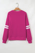 Sequin Graphic Varsity Stripe Crew Neck Sweatshirt