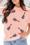 Sequin Guitar Graphic Crew Neck Short Sleeve Tee