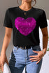 Sequin Heart Embellished Short Sleeve Graphic Tee