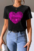 Sequin Heart Embellished Short Sleeve Graphic Tee