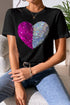 Sequin Heart Embellished Short Sleeve Graphic Tee