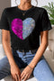 Sequin Heart Embellished Short Sleeve Graphic Tee