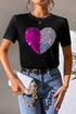Sequin Heart Embellished Short Sleeve Graphic Tee