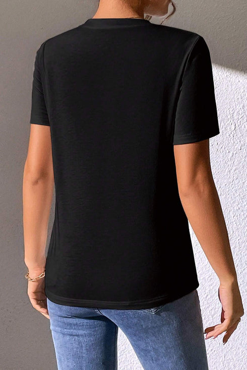 Sequin Heart Embellished Short Sleeve Graphic Tee