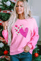 Sequin Heart Graphic Patchwork Long Sleeve Top