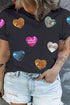 Sequin Heart Letter Patch Casual Graphic Tee