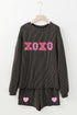 Sequin Heart Letter Print Corded Long Sleeve Graphic Sets