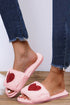 Sequin Heart Motif Plush Fleece Slip On Slippers